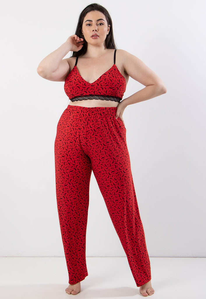 Pijama Longo Plus Size Feminino Calça e Top Cropped Estampas Variadas - Diluxo