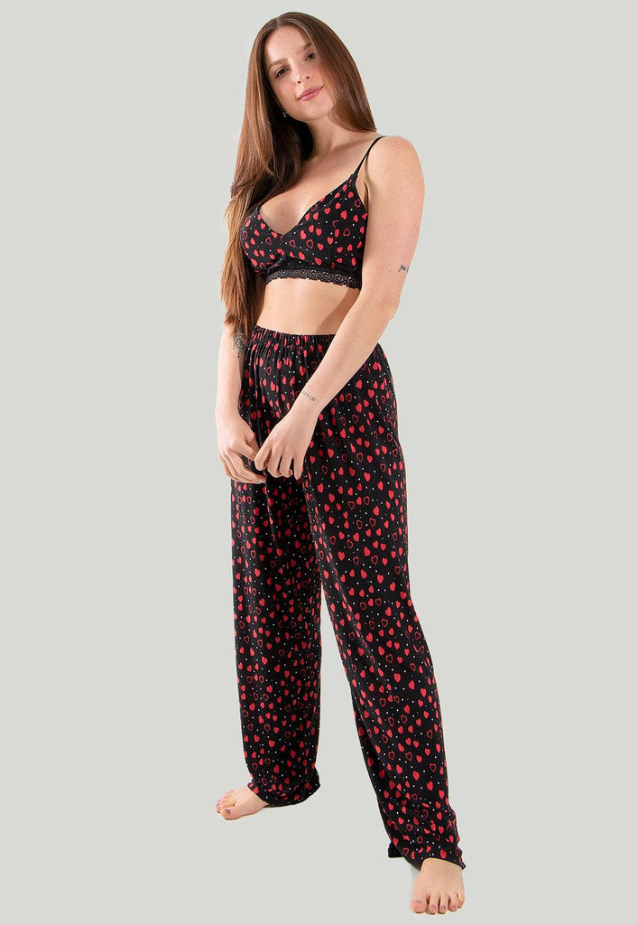 Pijama Longo Feminino Calça e Top Cropped Estampas Variadas - Diluxo