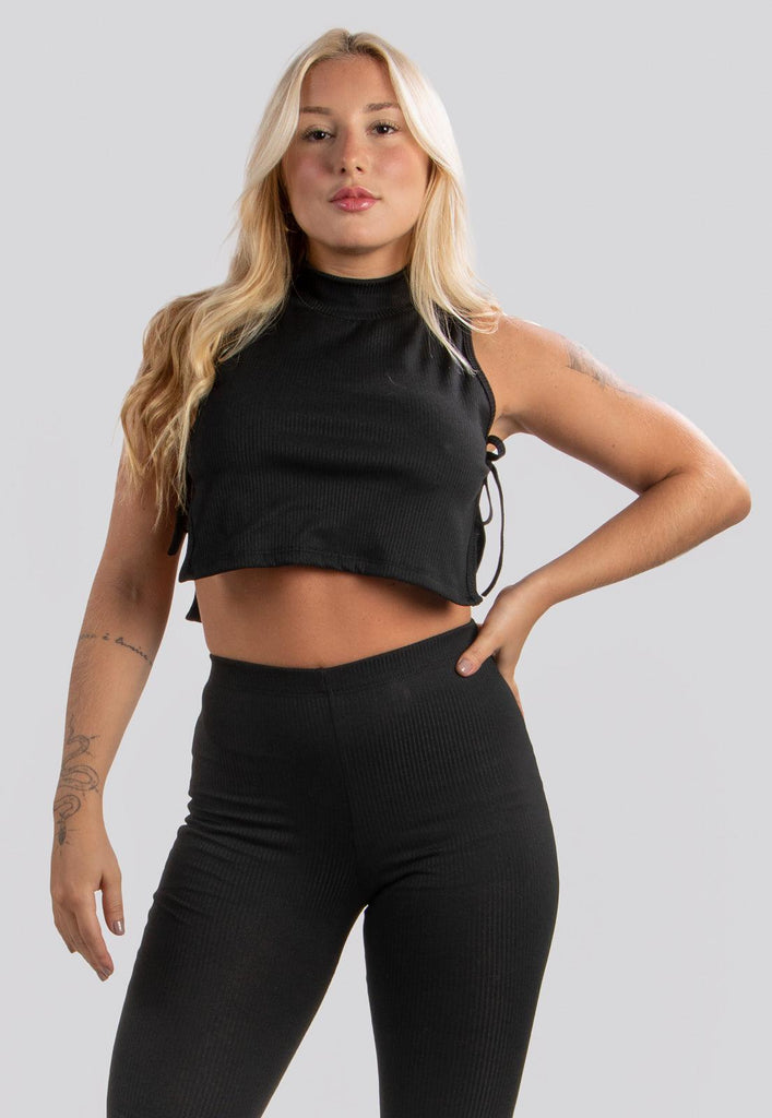 Cropped Blusa Amarração Na Lateral Golinha Diluxo Ribana Canelado - Diluxo