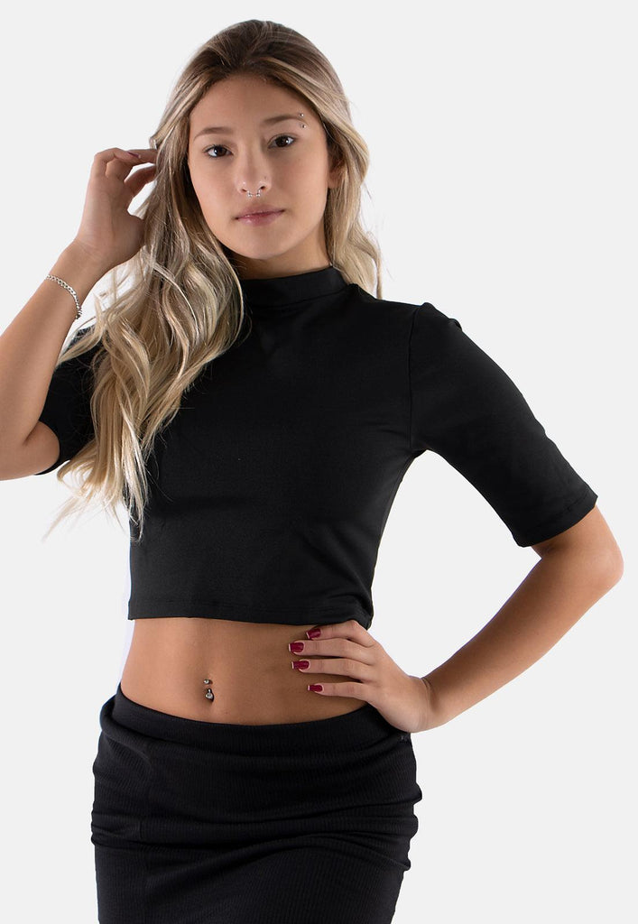 Blusa Cropped Manga Curta Gola Alta Suplex - Diluxo