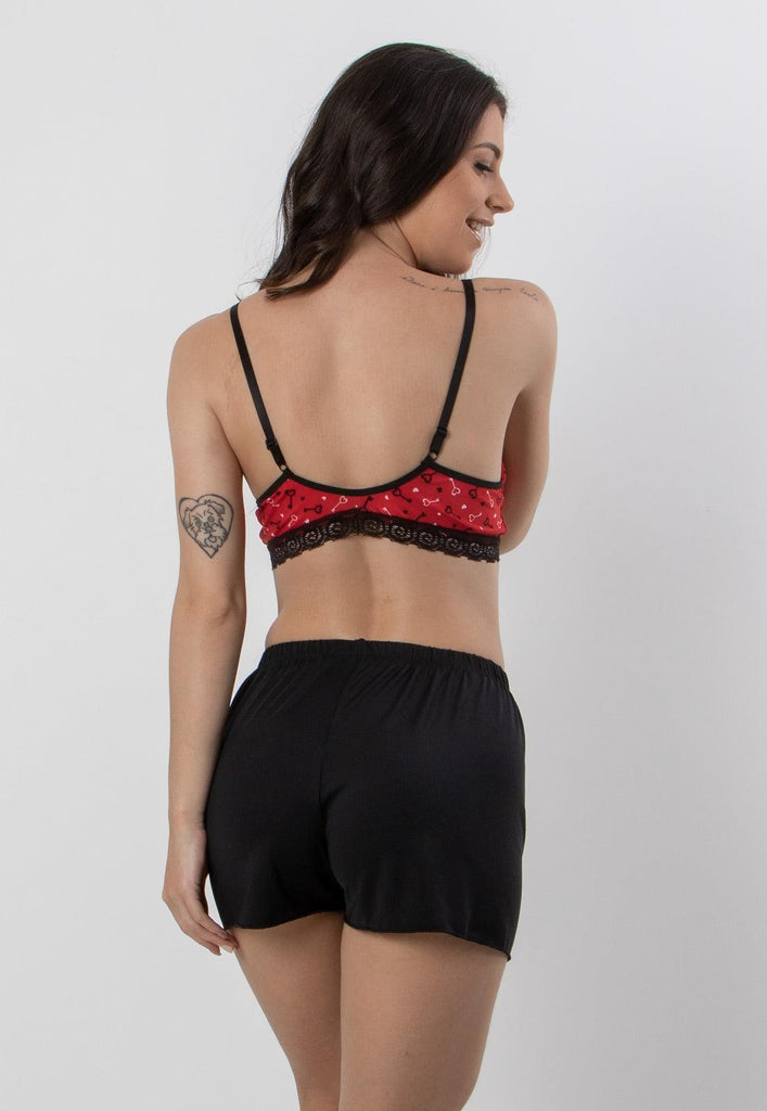 Baby Doll Short Preto + Top Estampado - Diluxo