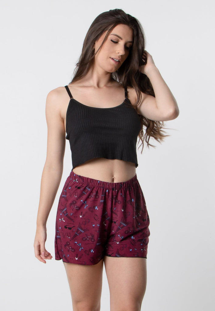 Pijama Feminino Cropped Short Doll Estampado - Diluxo