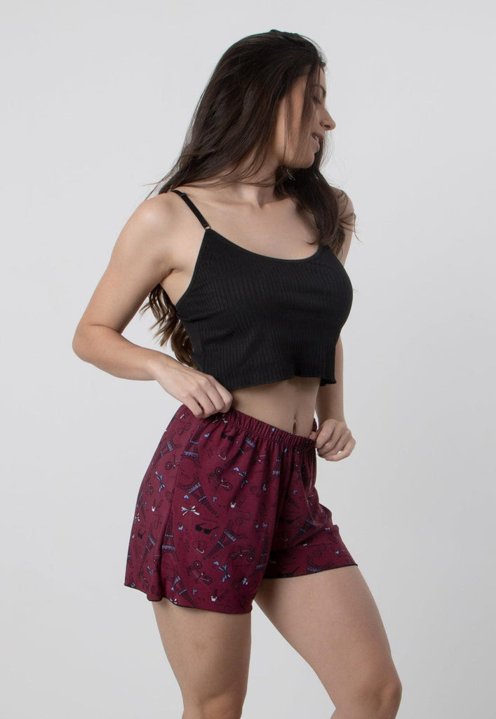 Pijama Feminino Cropped Short Doll Estampado - Diluxo