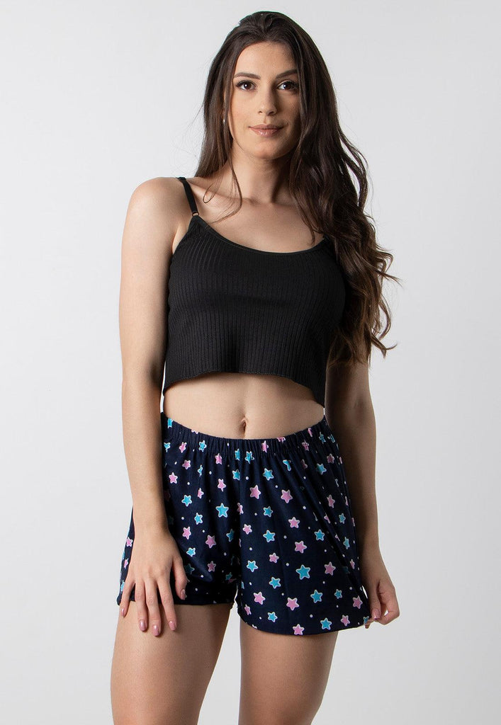 Pijama Feminino Cropped Short Doll Estampado - Diluxo