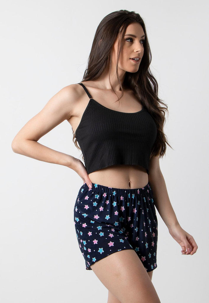 Pijama Feminino Cropped Short Doll Estampado - Diluxo