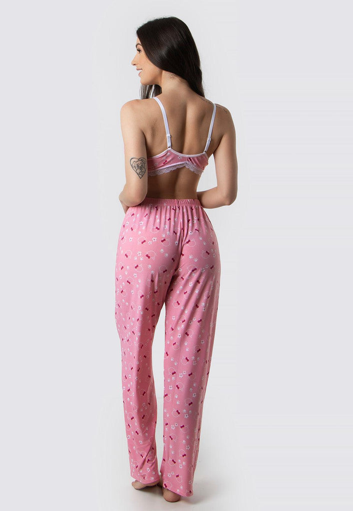 Pijama Longo Feminino Calça e Top Cropped Estampas Variadas - Diluxo