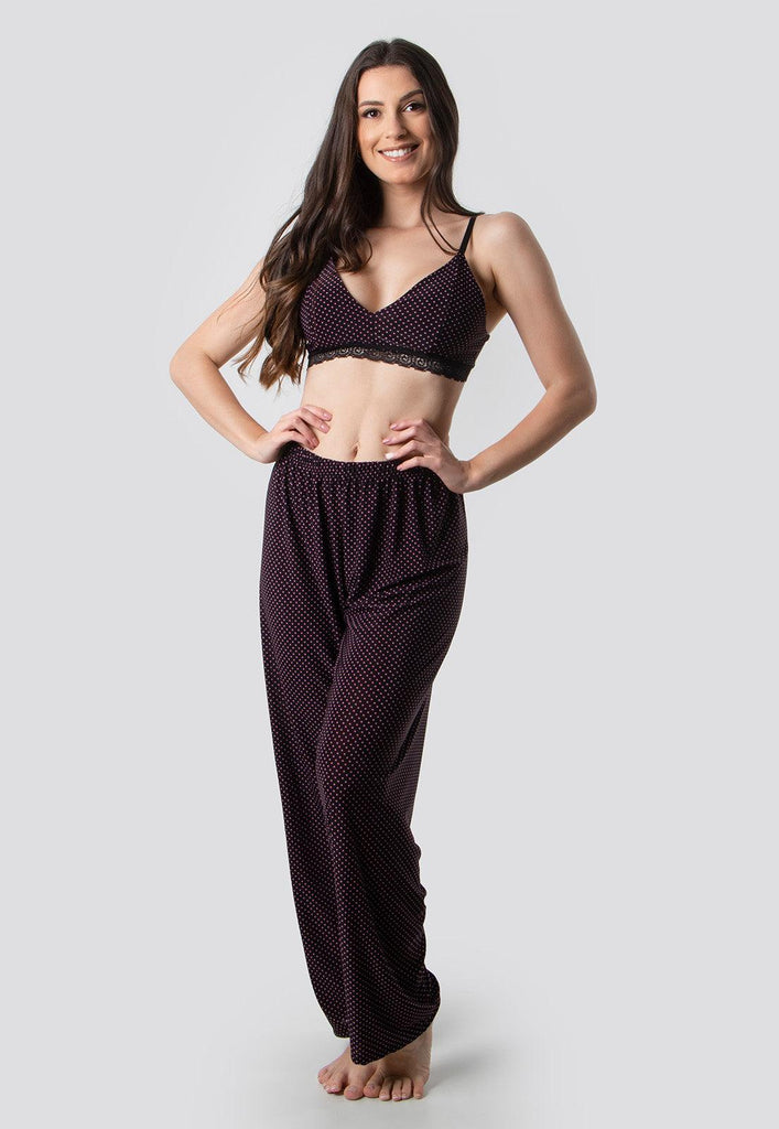 Pijama Longo Feminino Calça e Top Cropped Estampas Variadas - Diluxo