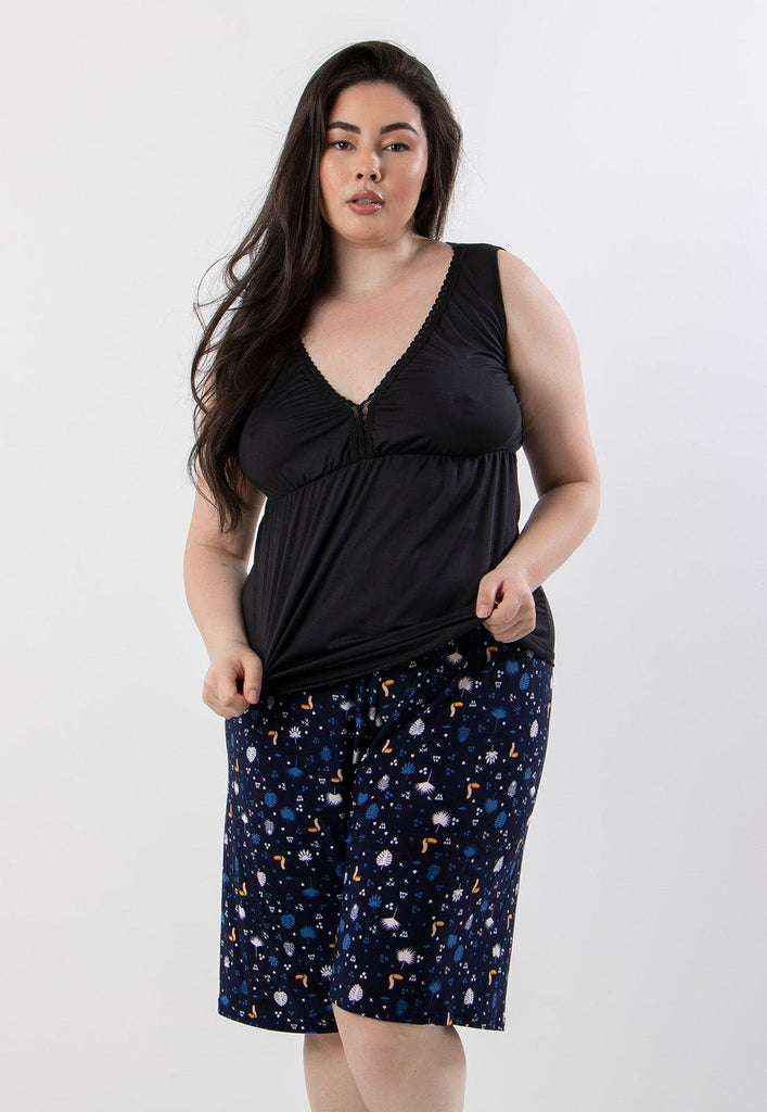 Pijama Plus Size Pescador Blusa Sem Manga Estampas Sortidas - Diluxo