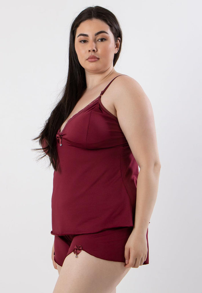 Baby Doll Plus Size Liganete Liso Detalhe em Renda e Lacinho - Diluxo