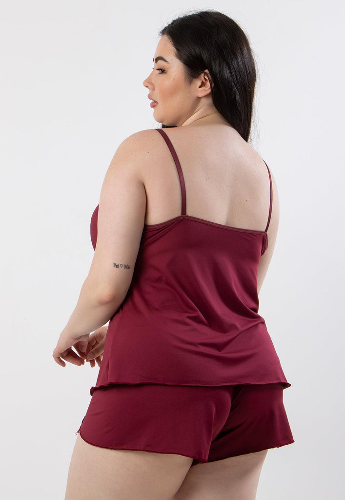 Baby Doll Plus Size Liganete Liso Detalhe em Renda e Lacinho - Diluxo