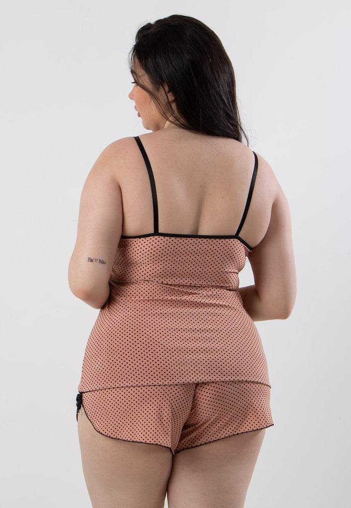 Baby Doll Linha Noite Pijama Curto Plus Size Liganete Estampado - Diluxo