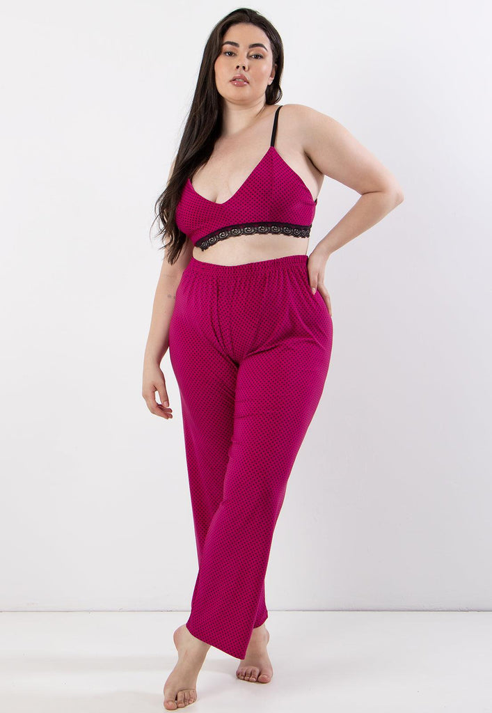 Pijama Longo Plus Size Feminino Calça e Top Cropped Estampas Variadas - Diluxo