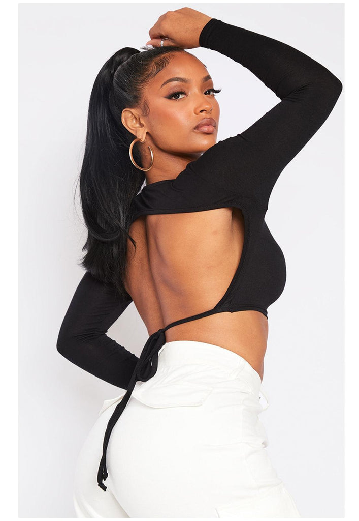 Cropped Maitê Manga Longa Decote nas Costas Ribana - Diluxo